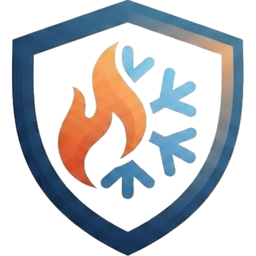 MR HVAC logo — flame and snowflake shield, Edmonton heating and cooling